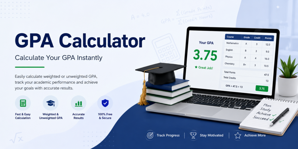 GPA Calculator tool for calculating weighted and unweighted GPA online with grade points and credit hours